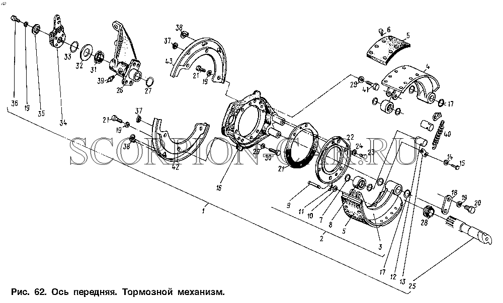 ОСЬ ПЕРЕДНЯЯ. ТОРМОЗНОЙ МЕХАНИЗМ 54321