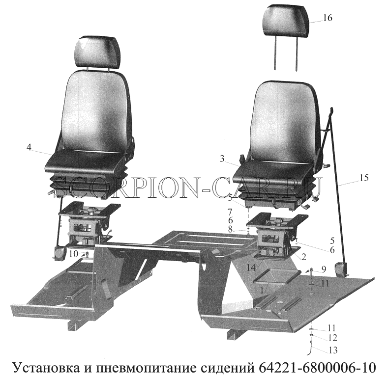 УСТАНОВКА И ПНЕВМОПИТАНИЕ СИДЕНИЙ 64221-6800006-10 555142