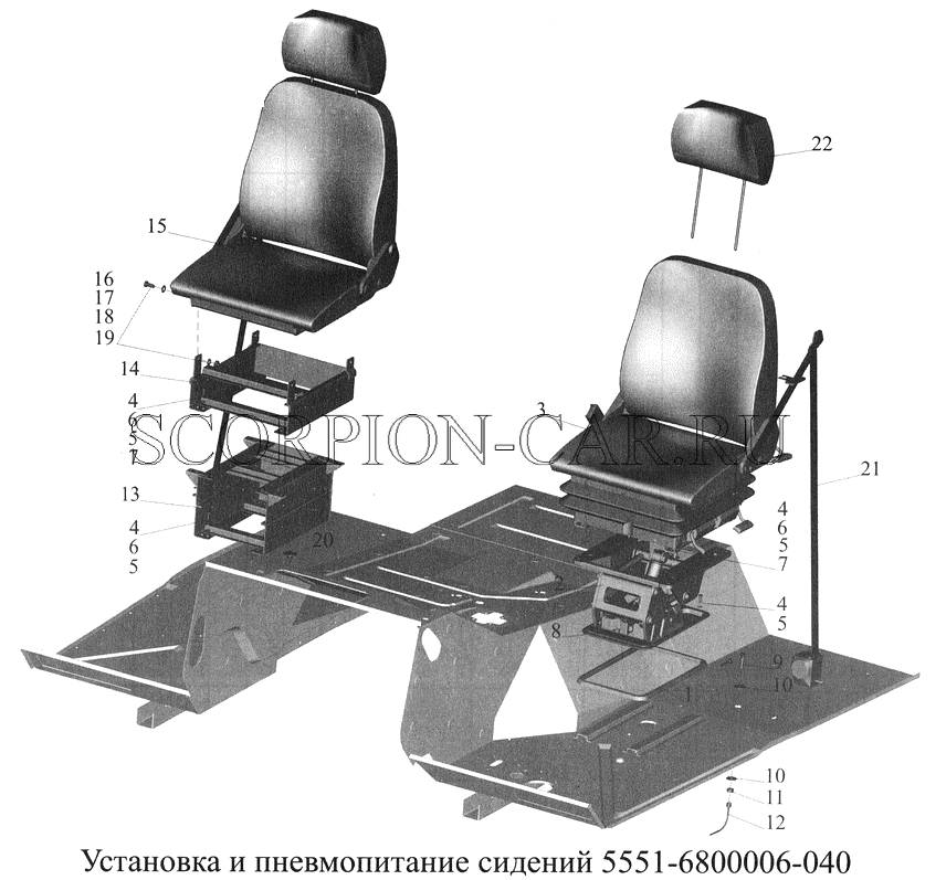 УСТАНОВКА И ПНЕВМОПИТАНИЕ СИДЕНИЙ 5551-6800006-040 555142