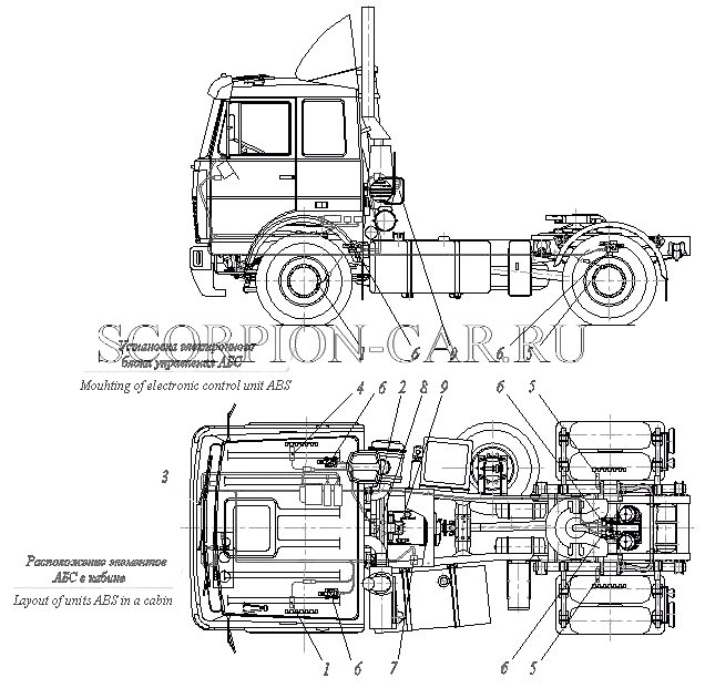 УСТАНОВКА ЭЛЕМЕНТОВ ЭЛЕКТРООБОРУДОВАНИЯ АБС (WABCO) 6422