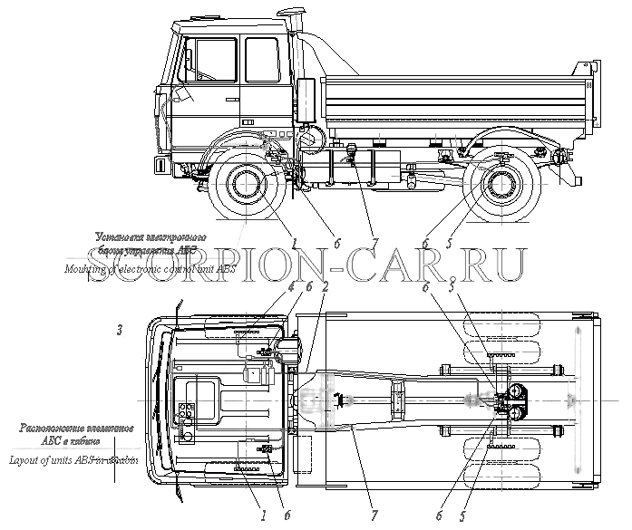 УСТАНОВКА ЭЛЕМЕНТОВ ЭЛЕКТРООБОРУДОВАНИЯ АБС (С БОЛЬШОЙ КАБИНОЙ) (WABCO) 6422