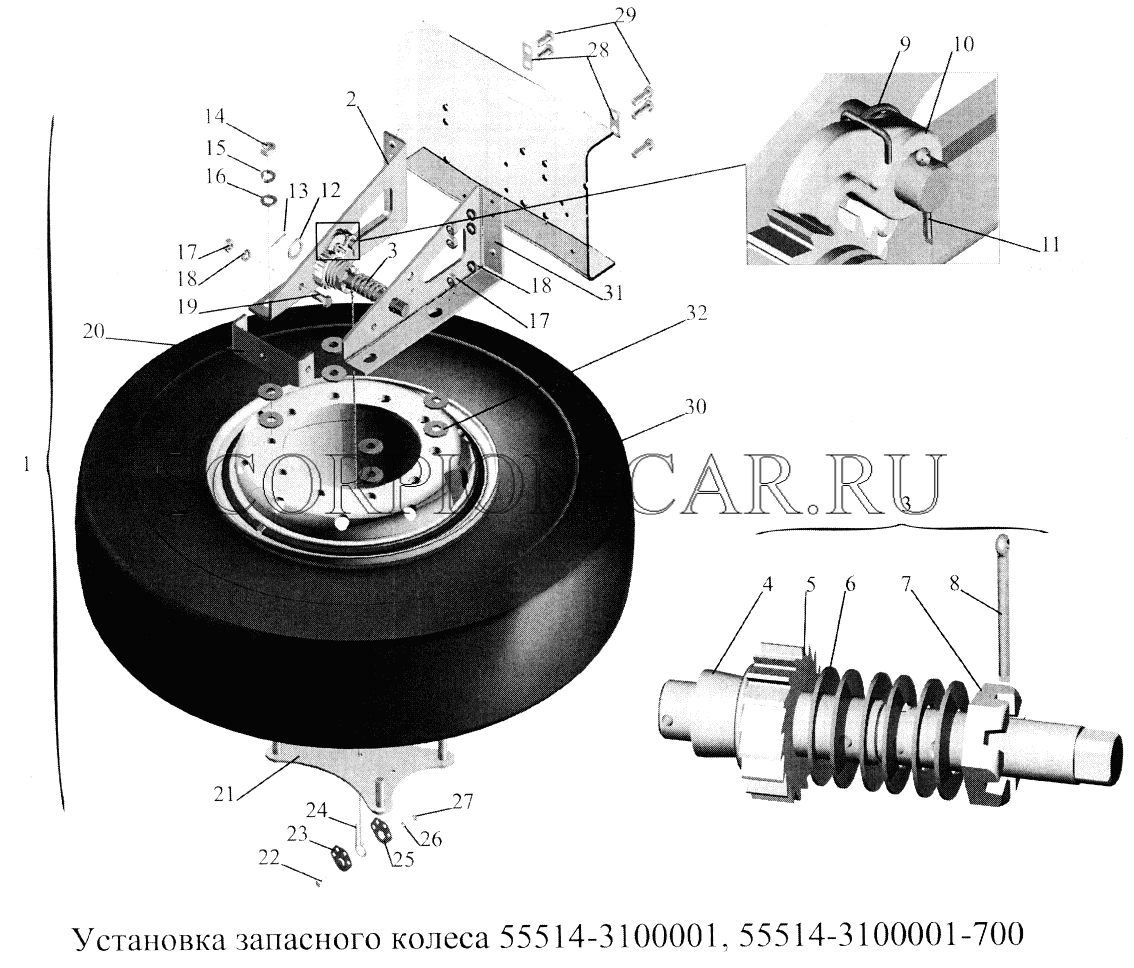 УСТАНОВКА ЗАПАСНОГО КОЛЕСА 55514-3100001, 55514-3100001-700 555102