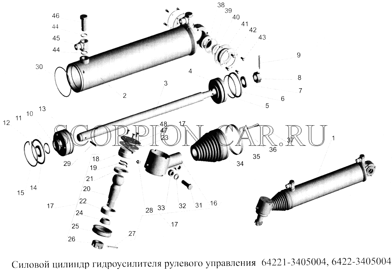 СИЛОВОЙ ЦИЛИНДР ГИДРОУСИЛИТЕЛЯ РУЛЕВОГО УПРАВЛЕНИЯ 64221-3405004, 6422-3405004 555102