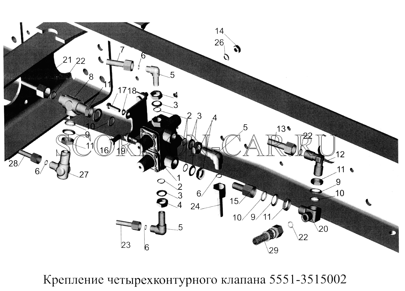 КРЕПЛЕНИЕ ЧЕТЫРЕХКОНТУРНОГО КЛАПАНА 5551-3515002 555102