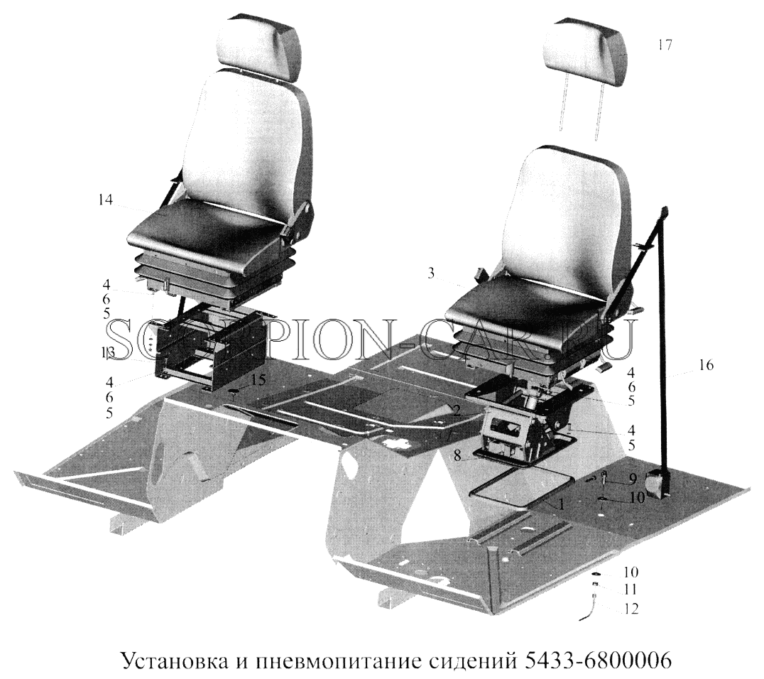 УСТАНОВКА И ПНЕВМОПИТАНИЕ СИДЕНИЙ 5433-6800006 555102