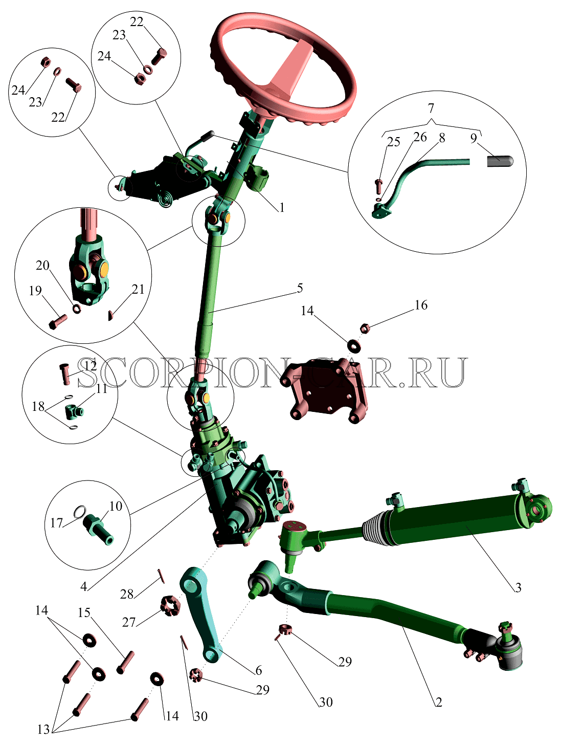 УСТАНОВКА РУЛЕВОЙ КОЛОНКИ И РУЛЕВОГО МЕХАНИЗМА 630300-3400001, 630300-3400001-700, 543208-3400001, 543208-3400001-700 630308